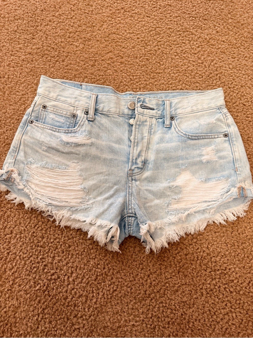 American Eagle Outfitters Light Wash Frayed Denim Shorts